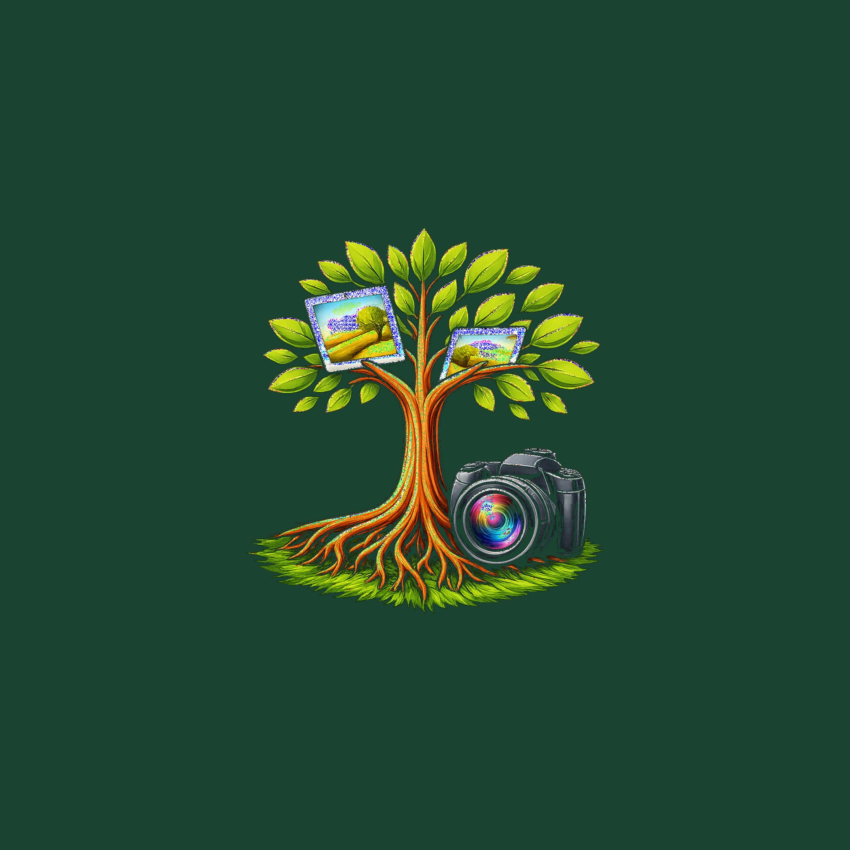 Pfotos logo — a tree growing from a camera
